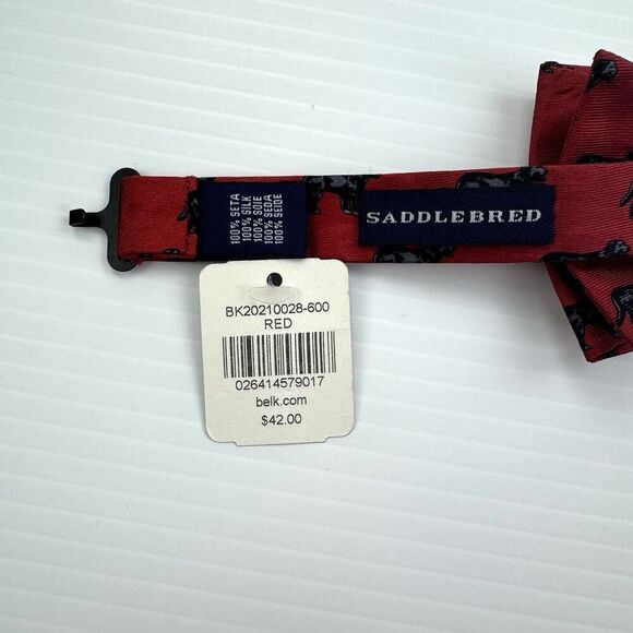Saddlebred Red Dog Print Bowtie Adjustable Pre-tied 100% Silk NWT - Picture 4 of 8